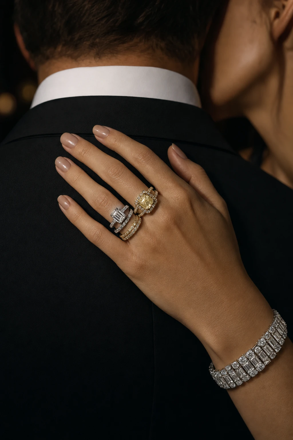 Vespera Haute Joaillerie diamond editorial — cool architectural register with deliberate restraint, the single-language premium positioning that earns the luxury save