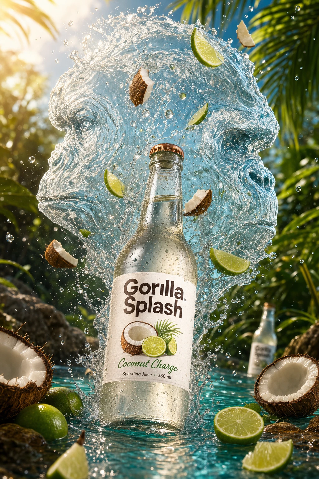Gorilla Splash beverage hero with prominent product label and clean pricing-card layout discipline — the bold-anchor treatment that value-tier delivery covers reward